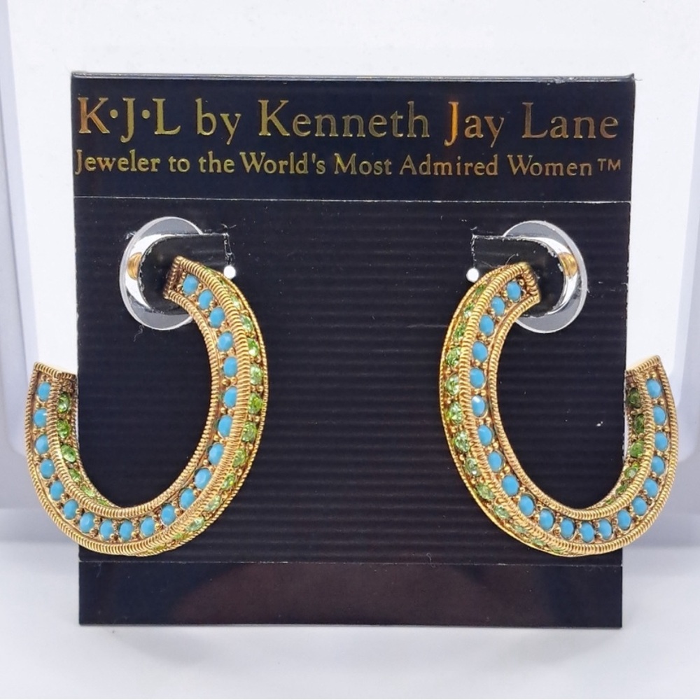 Kenneth Jay Lane Hoop Earrings - stunning green & turquoise